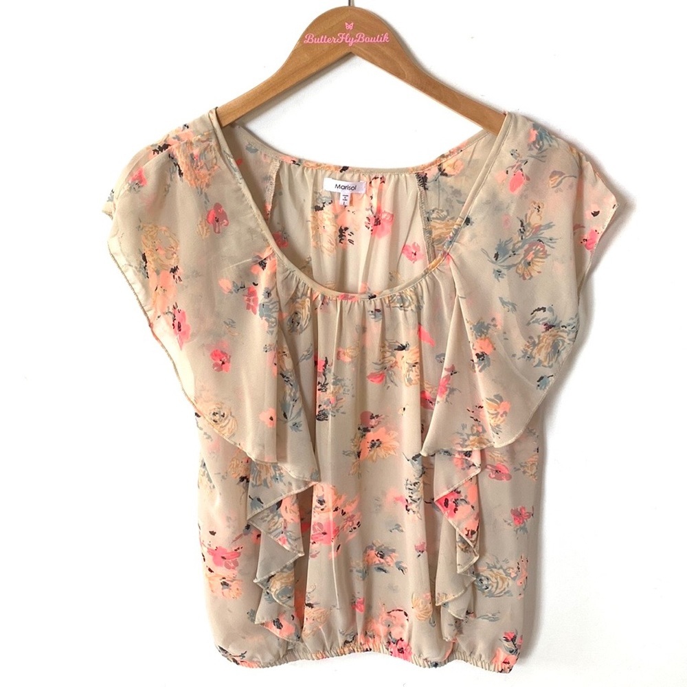 Marisol‎ Sleeveless Floral Women's Ruffled Sheer Blouse, polyester, Size M